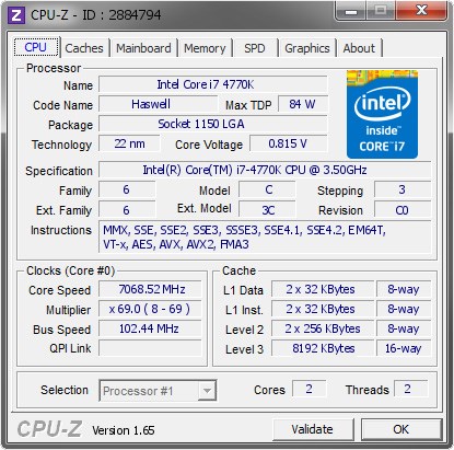 MSI Core i7 4770K at 7068.52MHz