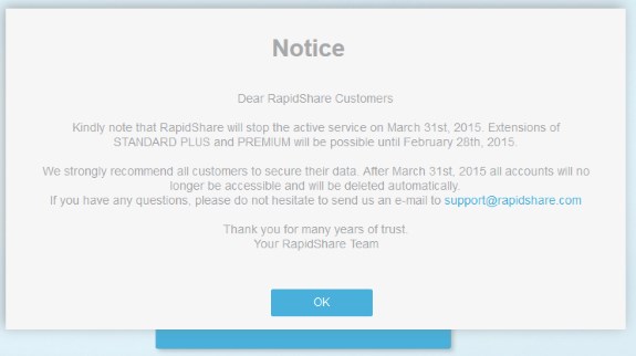 Rapidshare closure