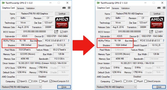 AMD RX 460 unlocked stream processors
