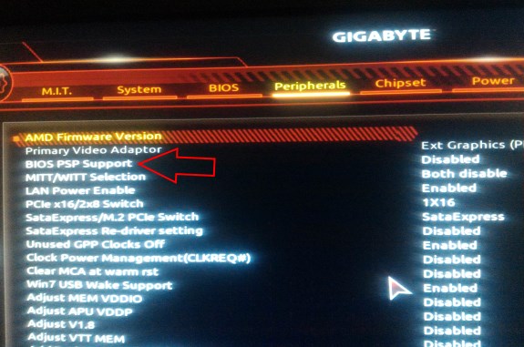 AMD disable PSP option in UEFI