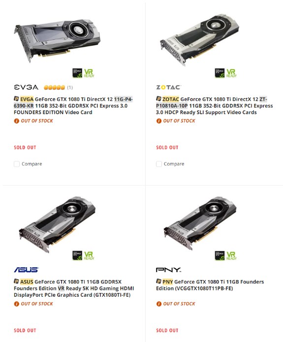 NVIDIA GTX 1080 Ti sold out