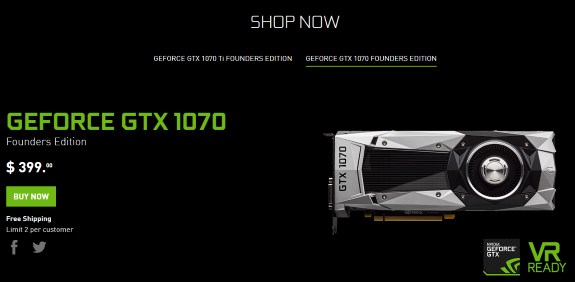 NVIDIA GTX 1070 for 399 USD