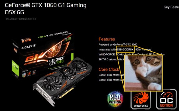 Gigabyte GeForce GTX 1060 gets GDDR5X