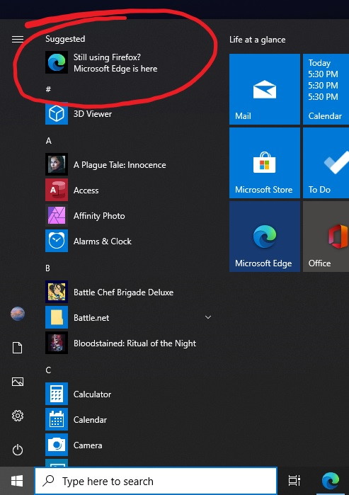 W10 ads for Edge