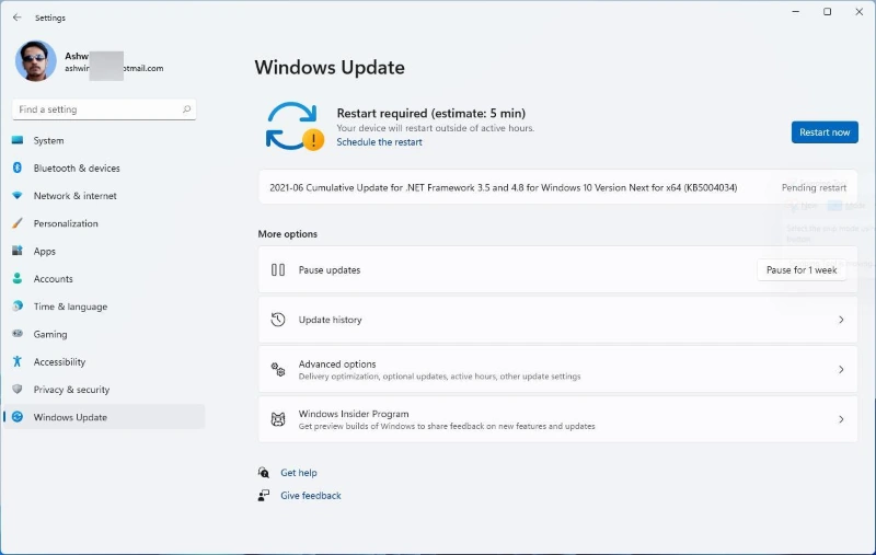 Estimated update time in Windows 11