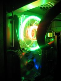 The Antec TriLight LED fan gets outperformed by the CCFL Fan grill :P